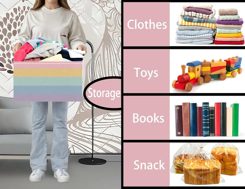BOOHIT Kids Boho Rainbow Baskets Foldable Girls Baby Toy Storage Bin Rectangular Nursery Box Room Decor(Rainbows) - Image 4